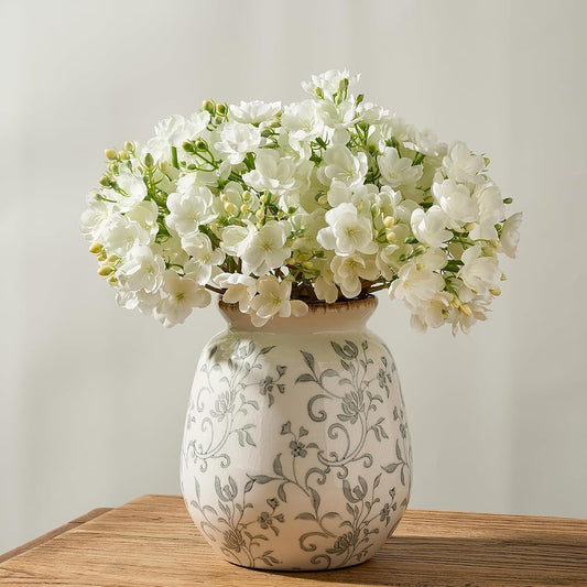 Ceramic Vintage Pastoral Vase, 7.2 Inch Chinoiserie Floral Vase, Retro Ice Cracked Rustic Farmhouse Vases for Home Decor, Living Room, Bookshelf, Office, Tuscan Decor, Gray Floral
