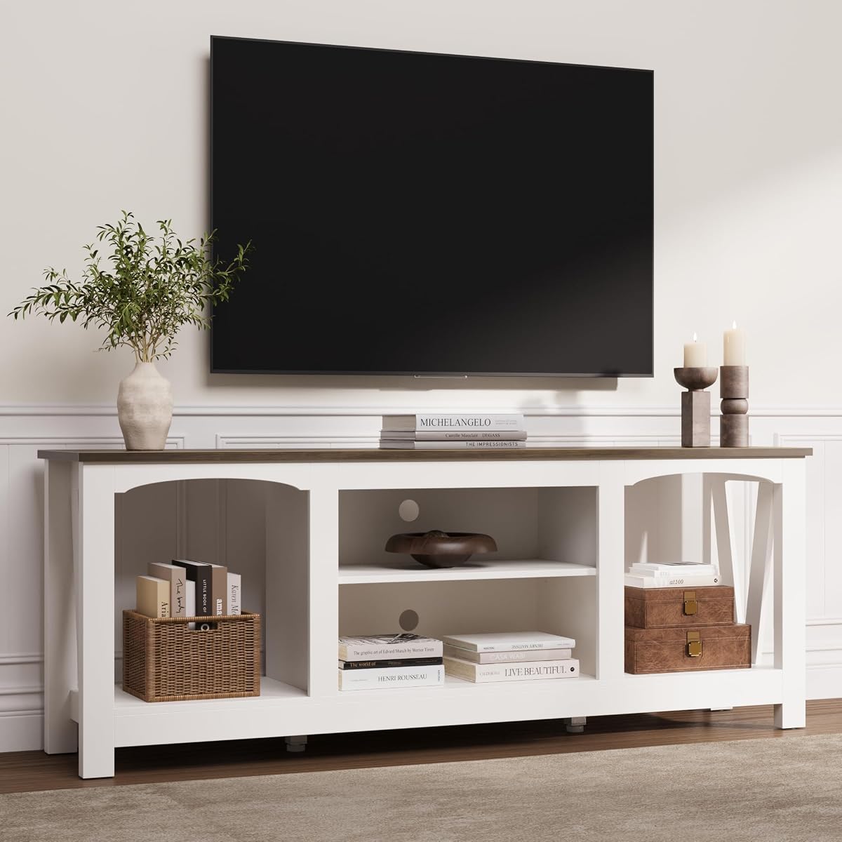 TV Stand for 65 Inch TV, Farmhouse Entertainment Center