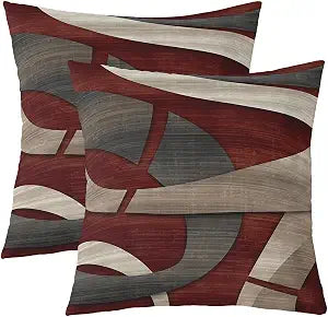 Abstract Spiral Throw Pillow Covers 18x18 Inch Set of 2 Retro Burgundy Red Gray Geometric Stripes Lines Cushion Covers for Teens Men Women Modern Simple Style Cushion Cases for Living Room Couch