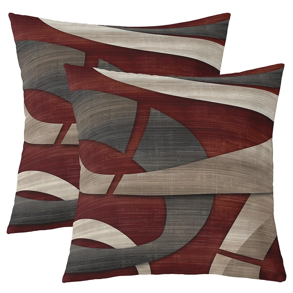 Abstract Spiral Throw Pillow Covers 18x18 Inch Set of 2 Retro Burgundy Red Gray Geometric Stripes Lines Cushion Covers for Teens Men Women Modern Simple Style Cushion Cases for Living Room Couch