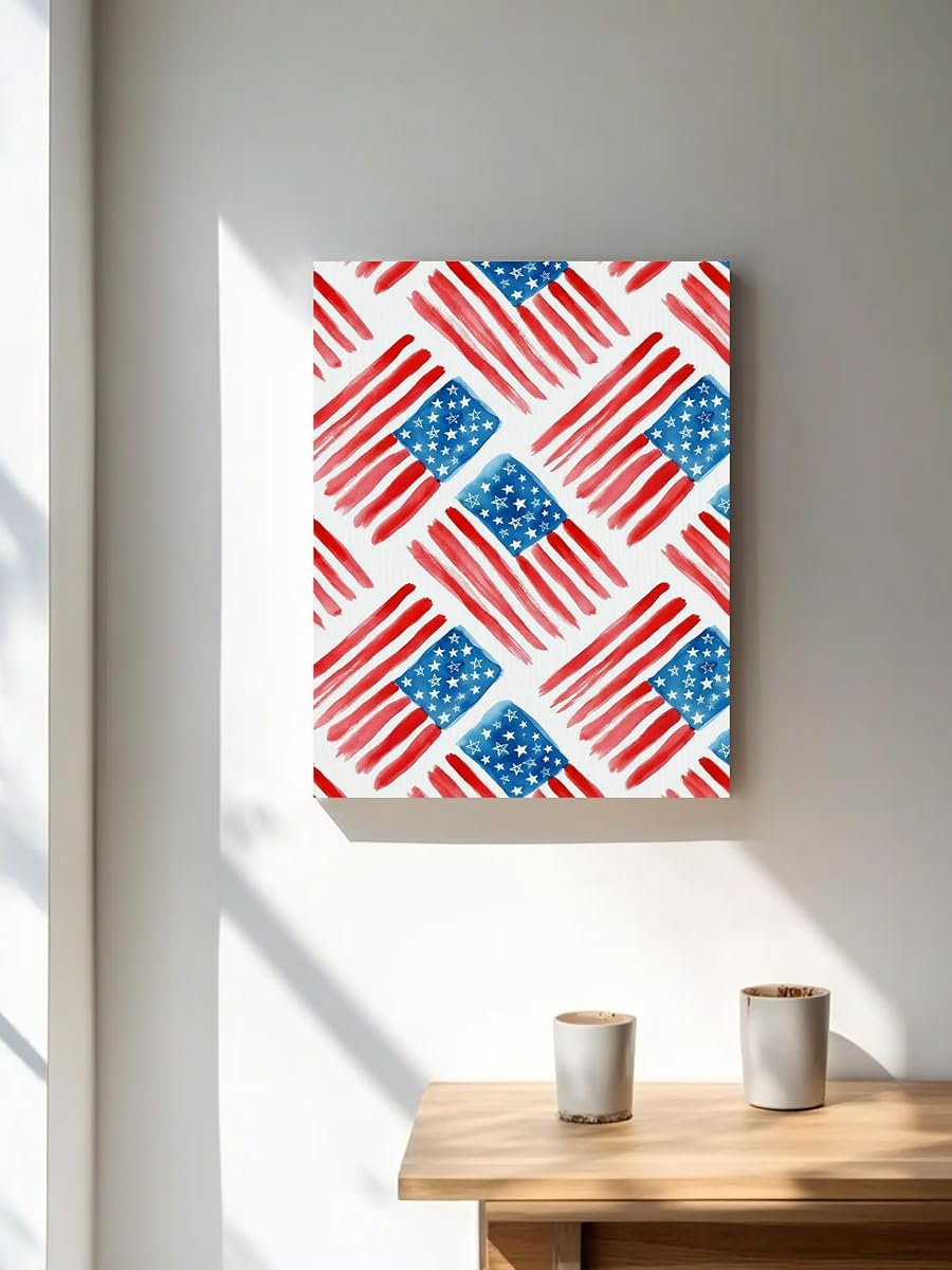 NuYeBiofx Independence Day American Flag Canvas Wall Art Prints,48"x32" Framed Picture Artwork Red Blue White Star Stripe Printed Canvas Oil Painting for Living Room Bedroom Office,Ready to Hang