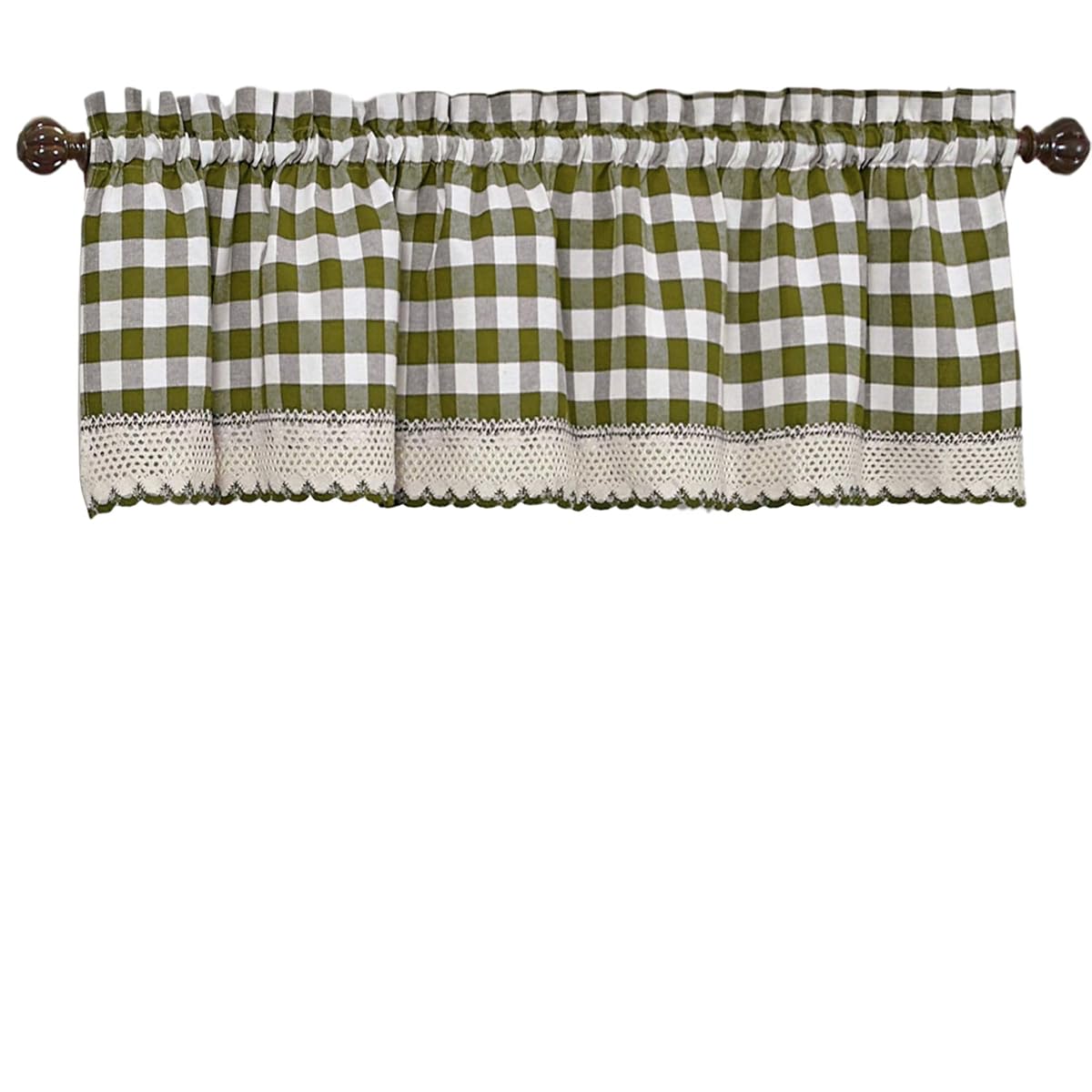Room Darkening Window Valance, 58W x 14L Inches Top Rod Pocket Checkered Gingham Curtain Valance Scarf, Modern Farmhouse Window Curtain Valance Classic Buffalo Checked Plaid, Sage