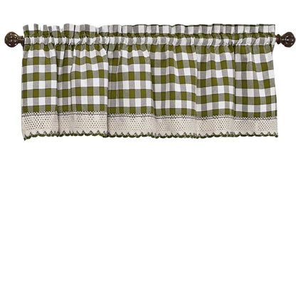 Room Darkening Window Valance, 58W x 14L Inches Top Rod Pocket Checkered Gingham Curtain Valance Scarf, Modern Farmhouse Window Curtain Valance Classic Buffalo Checked Plaid, Sage