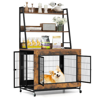 38" Dog Crate Furniture with Storage Shelves