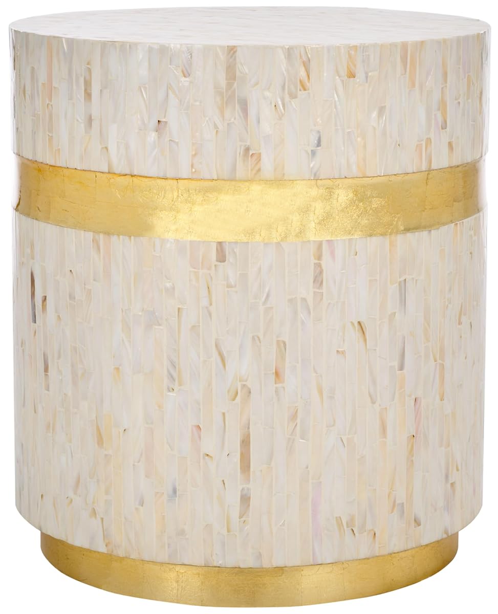Safavieh Home Collection Perla Mosaic Round Pink Champagne and Gold Side Table