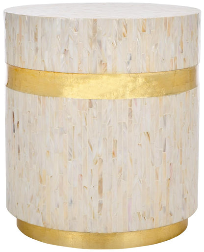 Safavieh Home Collection Perla Mosaic Round Pink Champagne and Gold Side Table