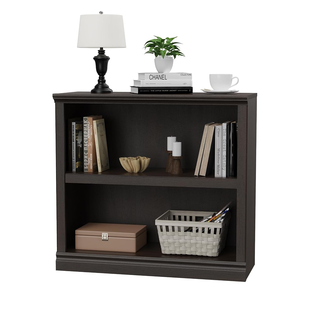 2-Shelf Bookcase Wooden Bookshelves 33in Wide Floor Standing Display Storage Shelves Oak Bookcase for Home Office, Living Room, Bed Room