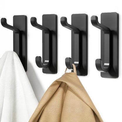 13LB Strong Stick-on Hooks for Coat & Towel, Black 4 Pack