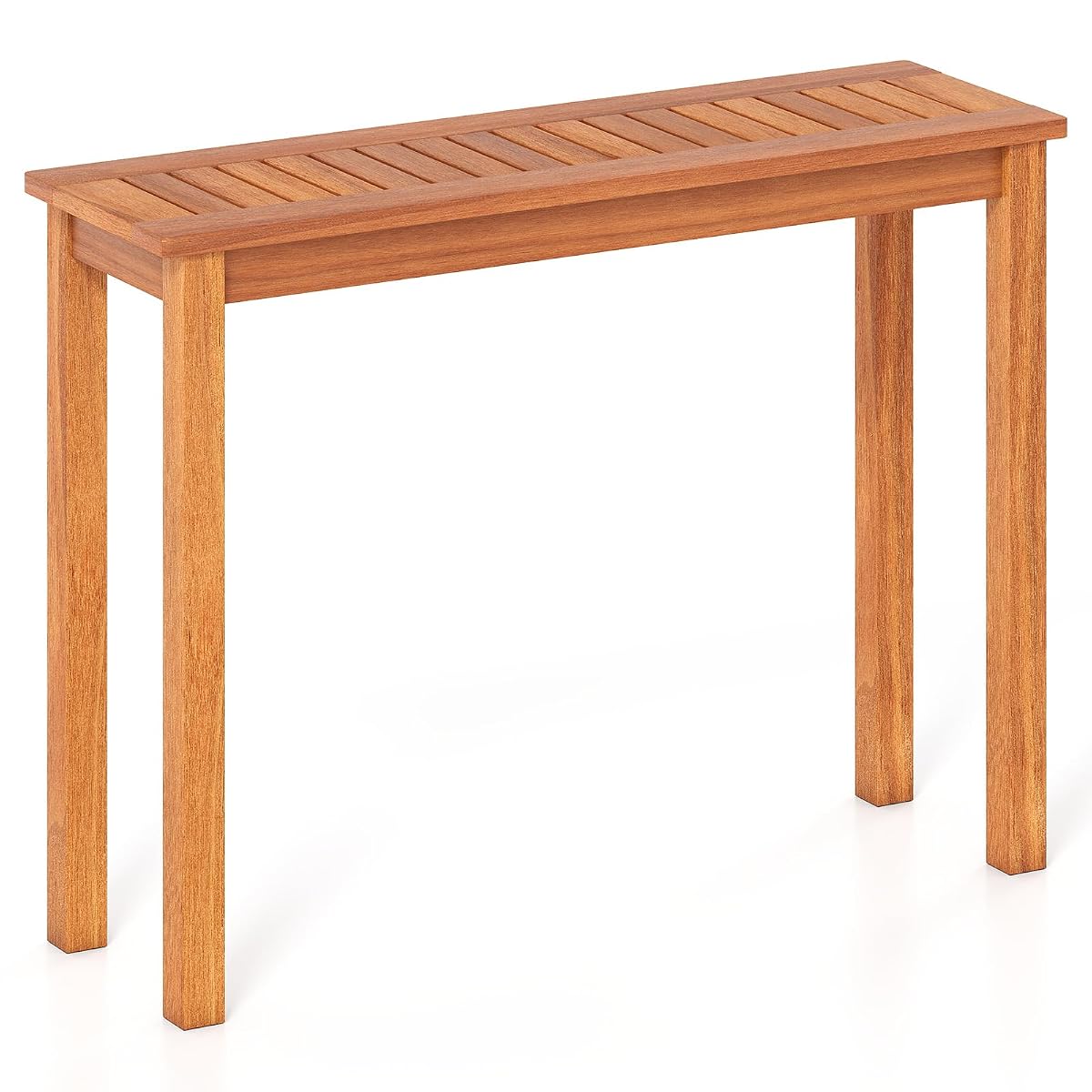 Narrow Outdoor Dining Table, Solid Wood Furniture Patio Console Table with Slatted Tabletop, Wooden Buffet Bar Plant Stand for Garden Deck Entryway Porch Balcony