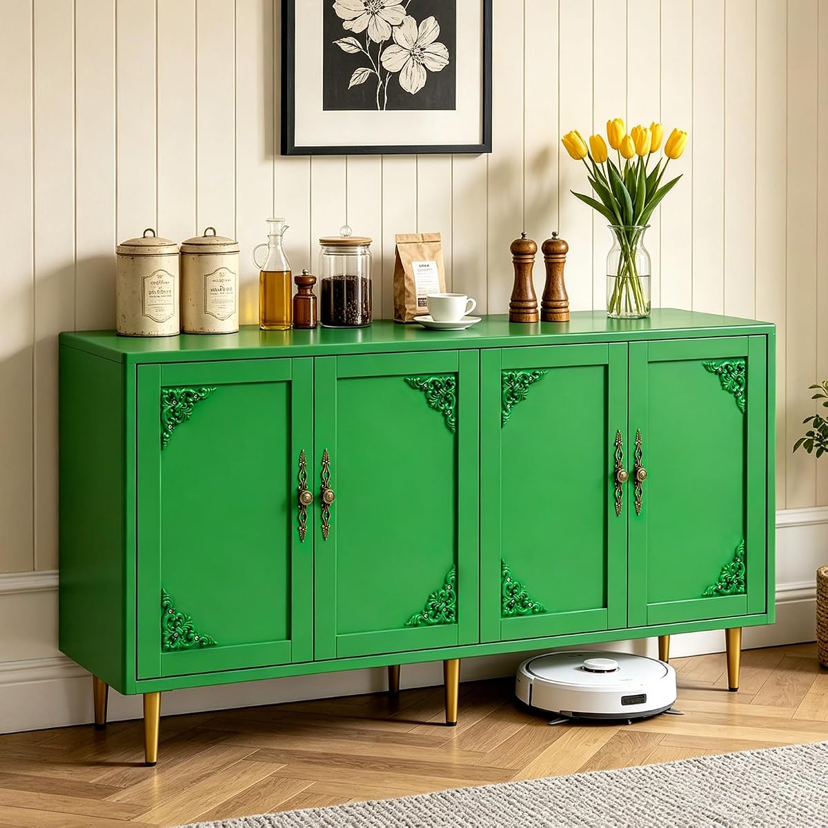 Green Metal Cabinet, Sideboard Buffet Cabinet, TV Stand Cabinet