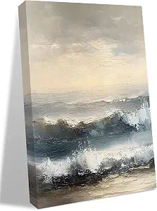 NuYeBiofx Abstract Beach Painting Art Canvas Wall Art Prints,48"x32" Framed Picture Artwork Sky Ocean Landscape Printed Canvas Oil Painting for Living Room Bedroom Office,Ready to Hang