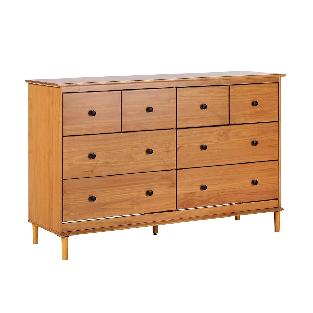Modern 6-Drawer Solid Wood Dresser Bedroom Storage, 57 Inch, Caramel
