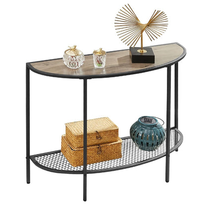 Console Table 2 Tier Narrow Entryway Table with Storage Shelves Half Moon Sofa Couch Table Industrial Small Entry Way Tables for Living Bedroom Hallway Office Easy Assembly, Gray Black