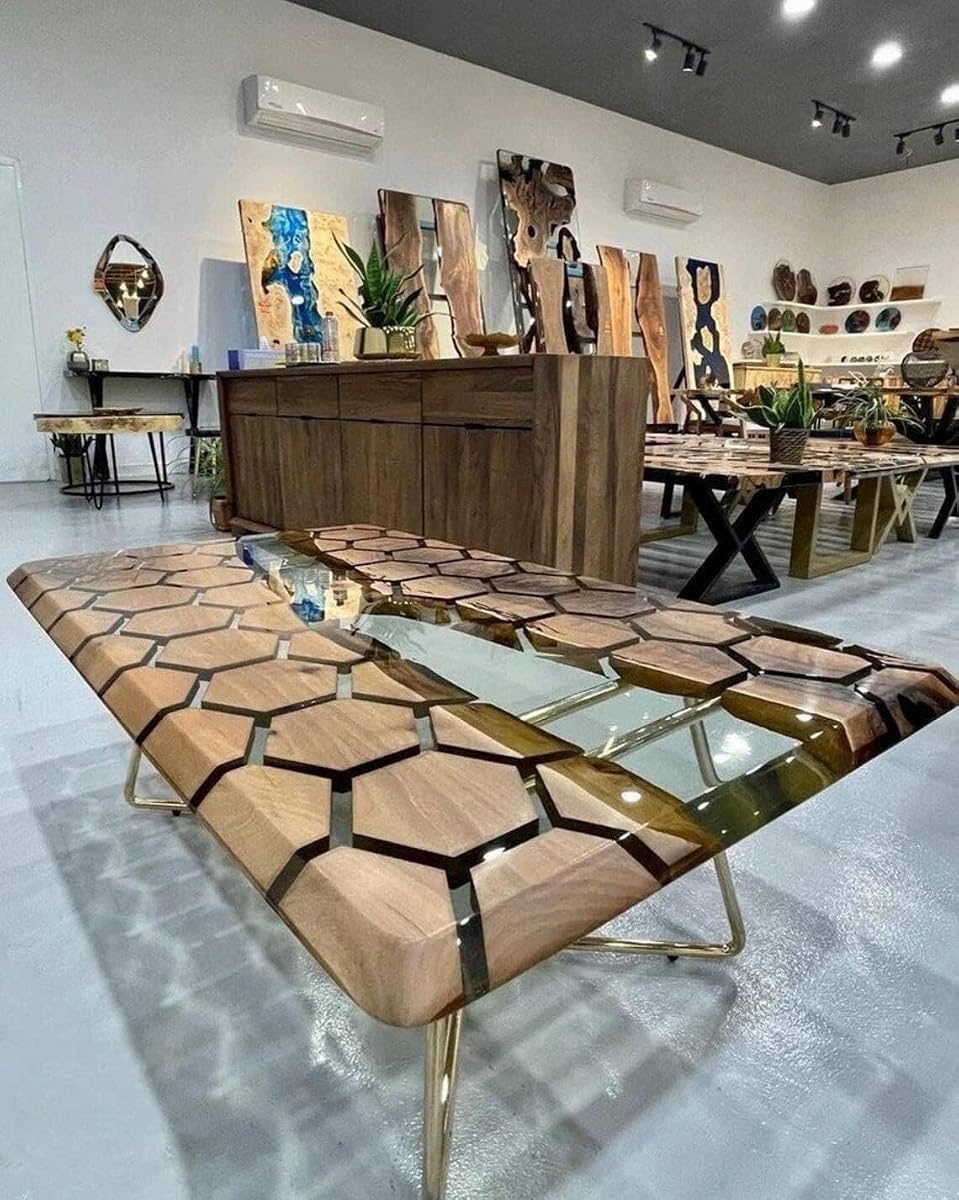 Translucent Live Edge Epoxy Metallic Gray Resin Dining Table Coffee Table Living Room Table Conference Table Center Table Console Table End Table (18" Inches Tall, 60 x 36 Inches)