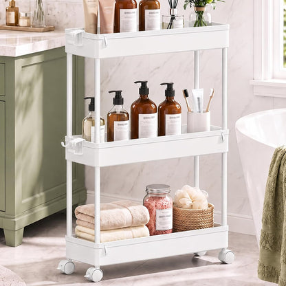 Slim Rolling Storage Cart, 3 Tier Bathroom Cart Organizer,White