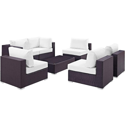 Convene Outdoor Sectional Set | Weather-Resistant Rattan | Aluminum Frame | 7 Piece Patio Furniture with Cushions