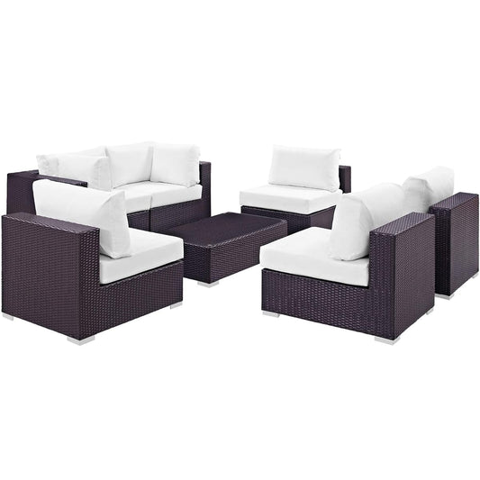 Convene Outdoor Sectional Set | Weather-Resistant Rattan | Aluminum Frame | 7 Piece Patio Furniture with Cushions