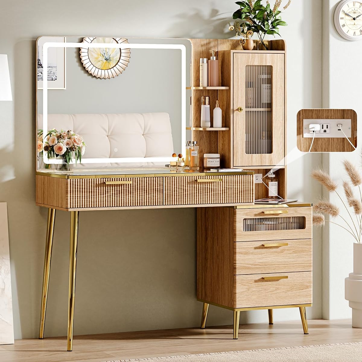 Vanity Desk with 29.53" HD Lighted Mirror