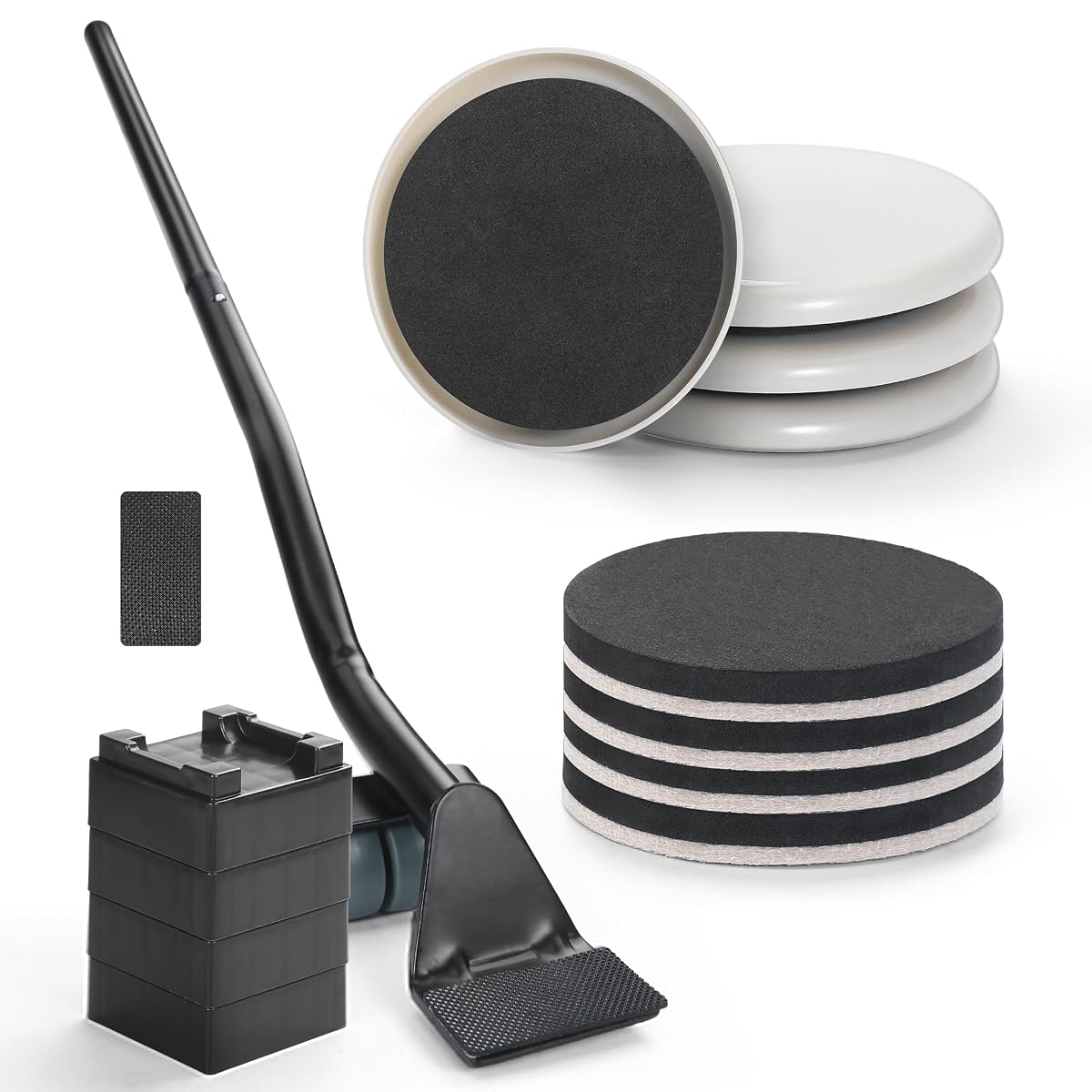 Furniture Lifter Tool + 8-Pack of 3.5" Sliders, Save 80% Effort, Safely and Easily, The Lift and Glide Tool Set for Heavy Furniture and Appliances, Reusable Moving Pads, Floor Protectors for Carpet