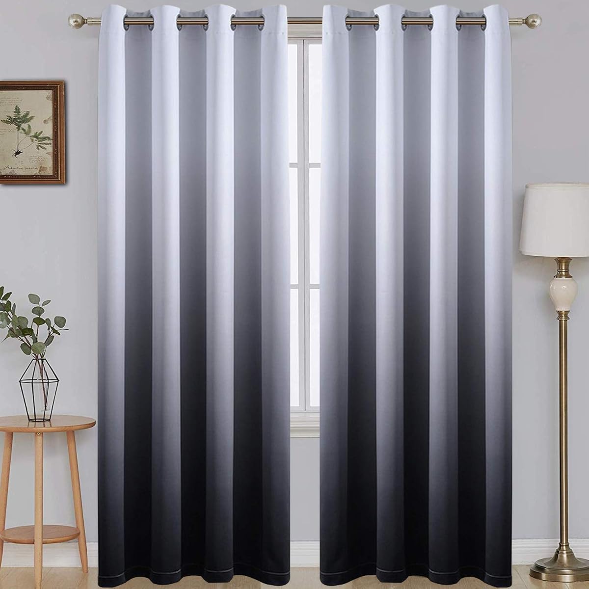 Ombre Gradient Black White to Gray Curtains for Bedroom,52Wx84L