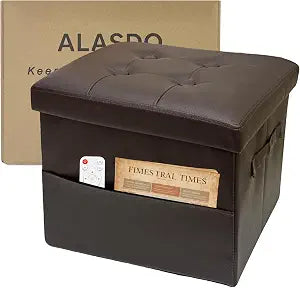 Storage Ottoman Footrest Stool Small Ottoman with Storage Foldable Ottomans Foot Rest Footstool Bench for Living Room 17x13x13inches Brown
