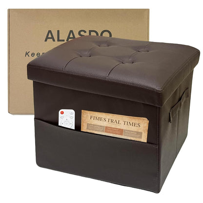 Storage Ottoman Footrest Stool Small Ottoman with Storage Foldable Ottomans Foot Rest Footstool Bench for Living Room 17x13x13inches Brown