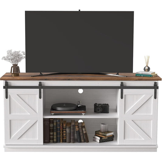 TV Stand for 65 Inch TV, Sliding Barn Doors, Bright White