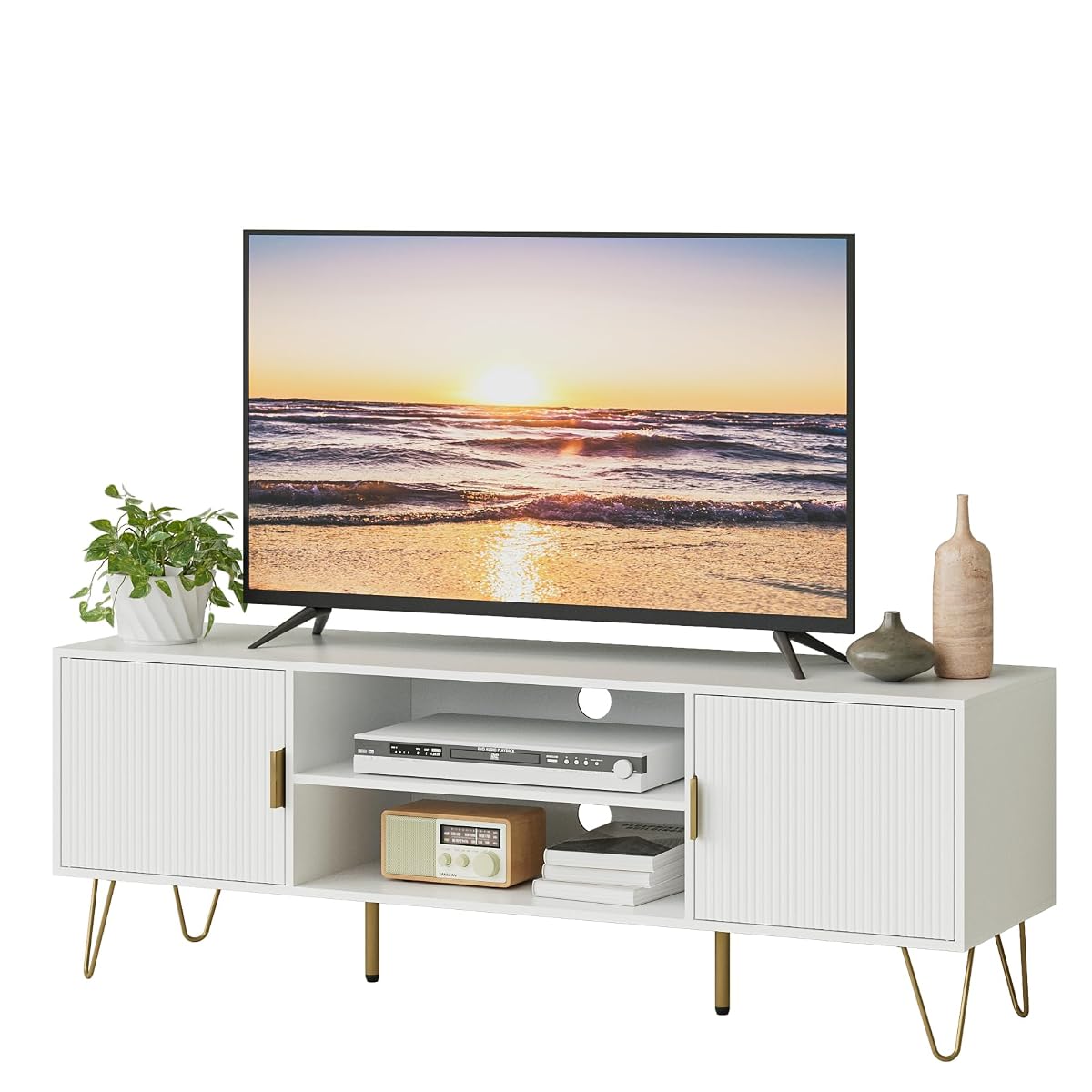TV Stand for 55-65 Inch TV, Entertainment Center with Soft Hinge Door