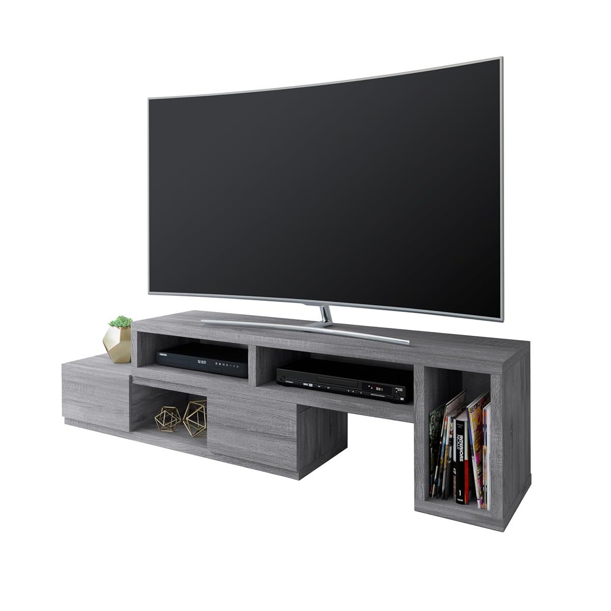 Adjustable TV Stand with Storage Fits Up to 65" TV, Grey | Modern media console, adjustable width, storage shelves, cable management, living room furniture, entertainment center