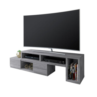 Adjustable TV Stand with Storage Fits Up to 65" TV, Grey | Modern media console, adjustable width, storage shelves, cable management, living room furniture, entertainment center