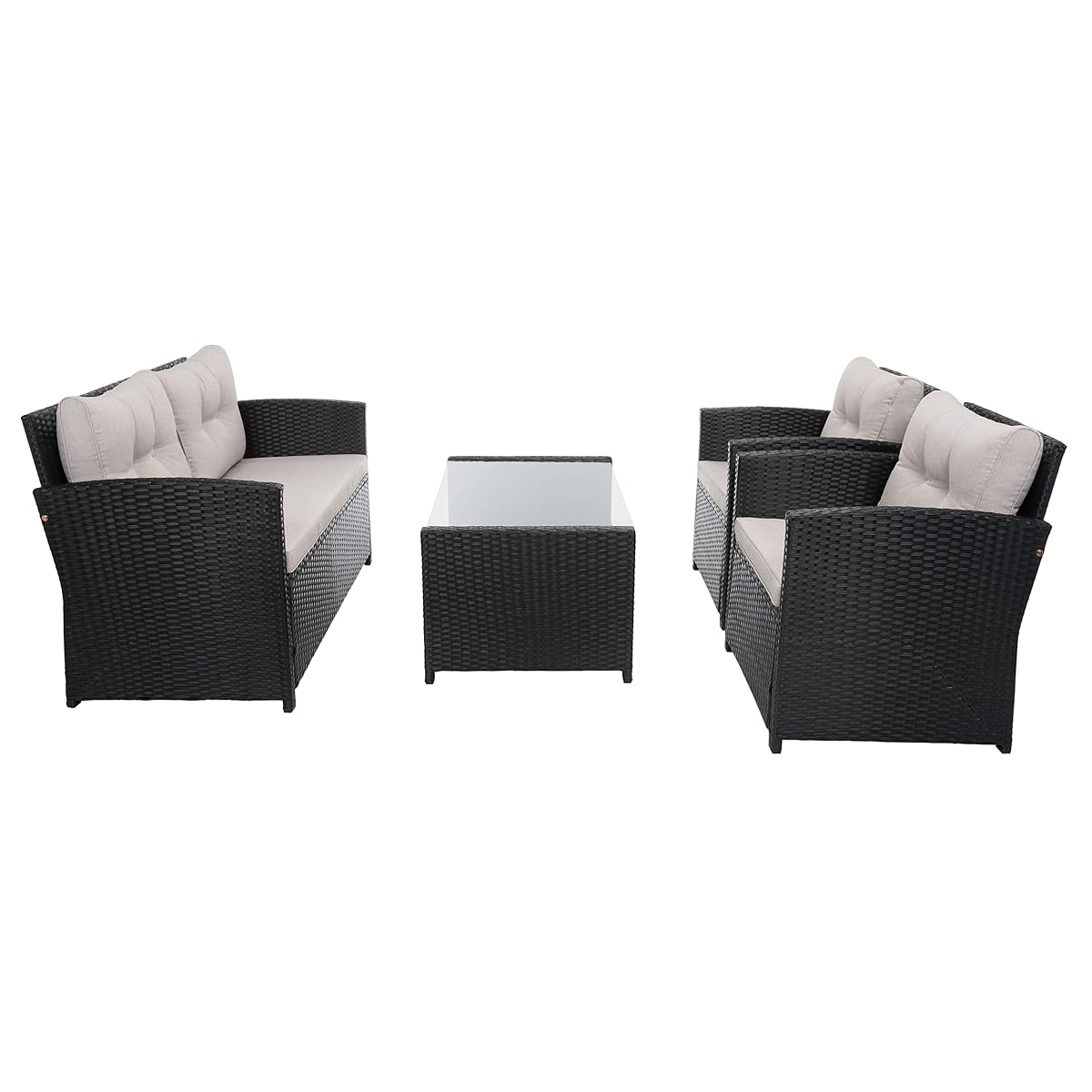 SAFAVIEH Outdoor Collection Vellor Black/Light Grey Cushion 4-Piece Conversation Patio Set
