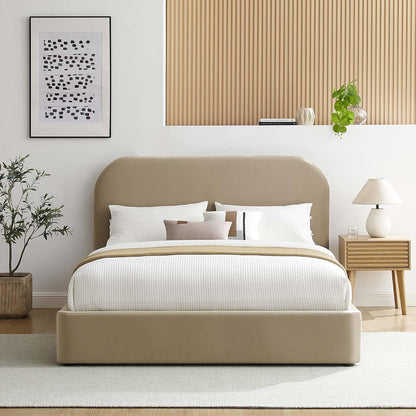 Keynote Modern Queen Bed Frame with Curve Shaped Headboard in Taupe
