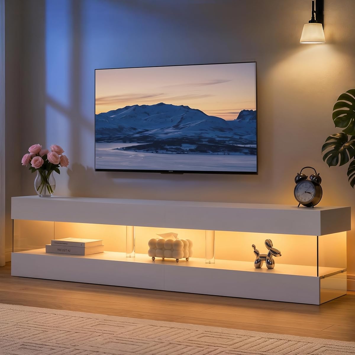 67" LED TV Stand for 75 Inch TV, Entertainment Center, White