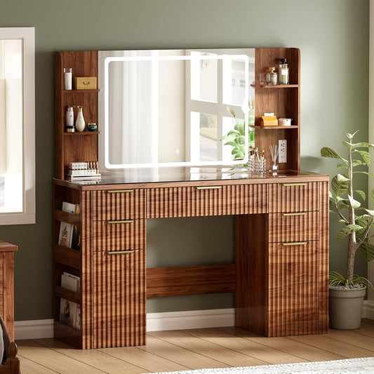 47.2" Fluted Makeup Vanity Desk with Large, 28.7" Mirror and Lights