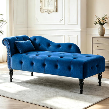 Velvet Upholstered Chaise Lounge Chair Indoor with Pillow