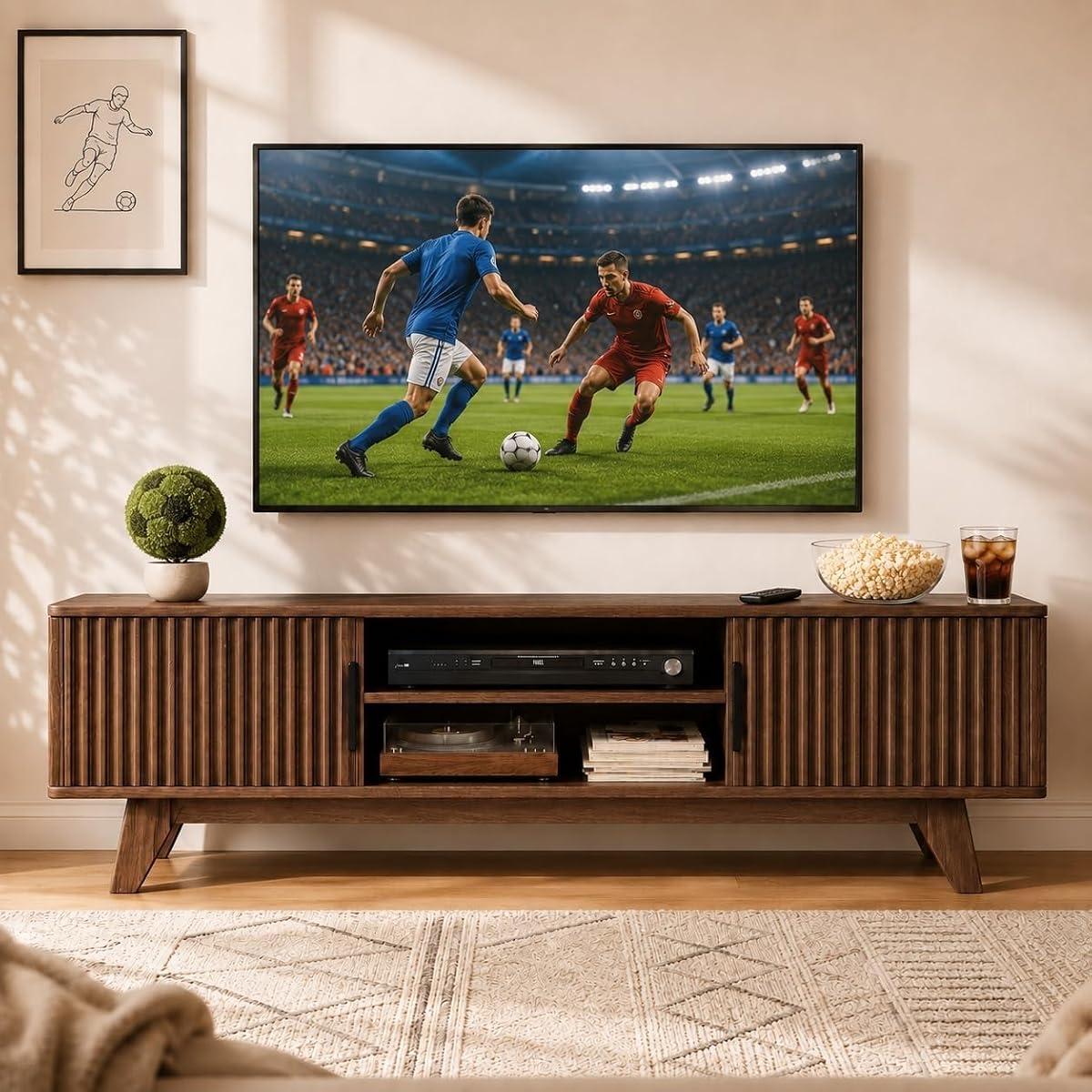 Mid-Century TV Stand, 59 Inch, Oak