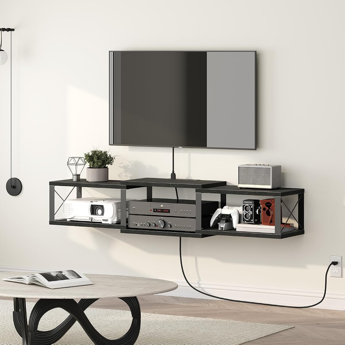 43.7” Floating TV Stand with Power Outlet, Wall-Mounted Entertainment Center