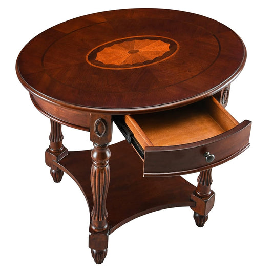 Solid Wood End Table with Drawer, Oval Sofa Side Table, Storage Shelf, Living Room Corner Table, Nightstand, 24”H Cherry Walnut CJZ1533WD-DR