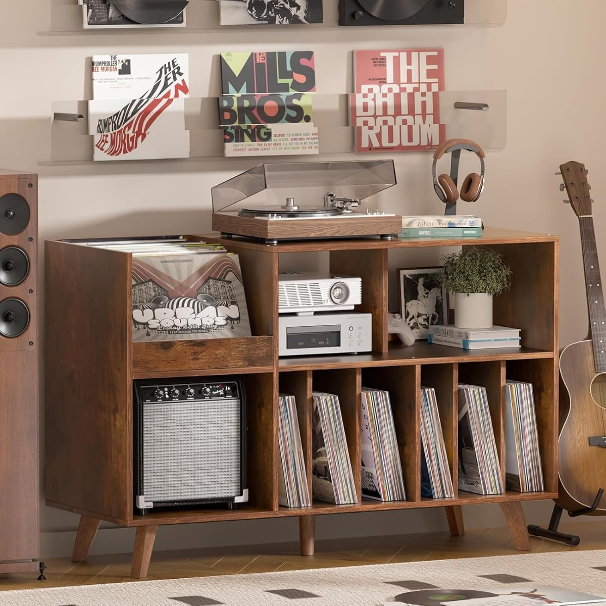 Large 48'' Record Player Stand with Display Area