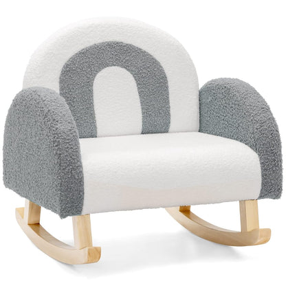 Kids Sofa, Toddler Rocking Chair with Solid Wooden Frame, Anti-Tipping Design, Plush Fabric, Children Armchair for Nursery Kindergarten Playroom Preschool, Gift for Boys Girls (Grey)