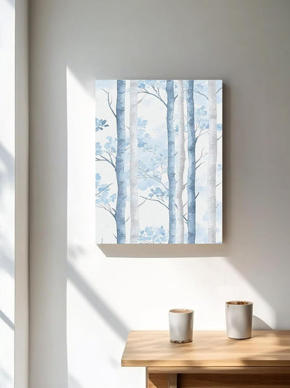 NuYeBiofx Watercolor Blue Trees Leaves Canvas Wall Art Prints,30"x20" Framed Picture Artwork Retro Forest Printed Canvas Oil Painting for Living Room Bedroom Office,Ready to Hang
