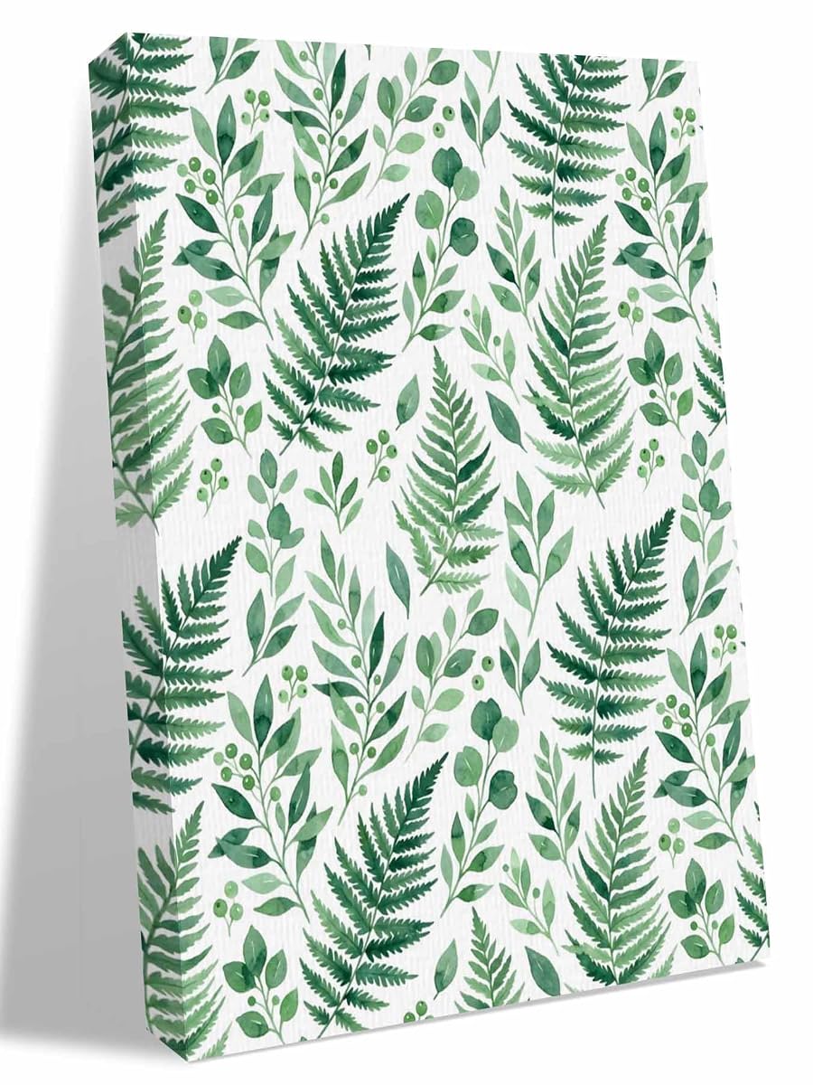 NuYeBiofx Watercolor Botanical Fern Fronds Canvas Wall Art Prints,40"x28" Framed Picture Artwork Green Leaves Printed Canvas Oil Painting for Living Room Bedroom Office,Ready to Hang