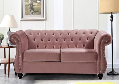 Feinstein Modern Velvet Chesterfield Couches for Living Room with Nailheads, Diamond Tufting & Durable Metal Frame, Loveseat, Rose