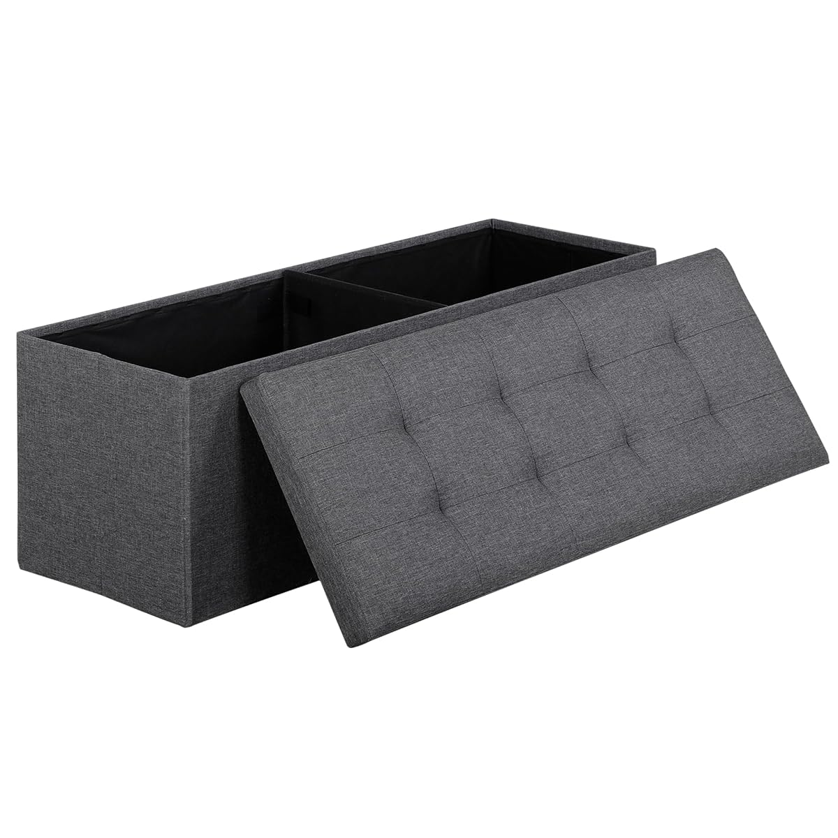 43 Inches Folding Storage Ottoman Bench, Ottoman Foot Rest, Storage Chest, 660 lbs Load Capacity, End of Bed Bench with Divider for Living Room, Bedroom, Entryway, Linen Fabric, Dark Grey