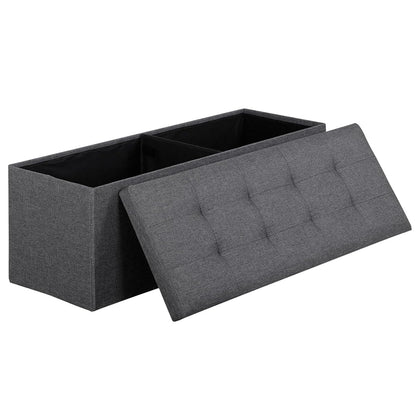 43 Inches Folding Storage Ottoman Bench, Ottoman Foot Rest, Storage Chest, 660 lbs Load Capacity, End of Bed Bench with Divider for Living Room, Bedroom, Entryway, Linen Fabric, Dark Grey