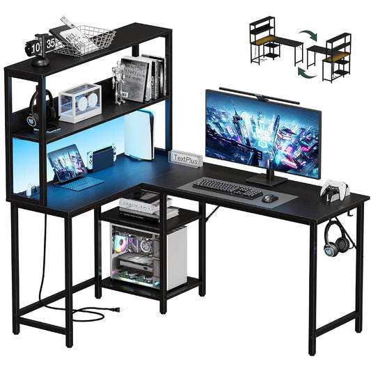 L Shaped Desk, Gaming Desk, Power Outlet, 53 Inch