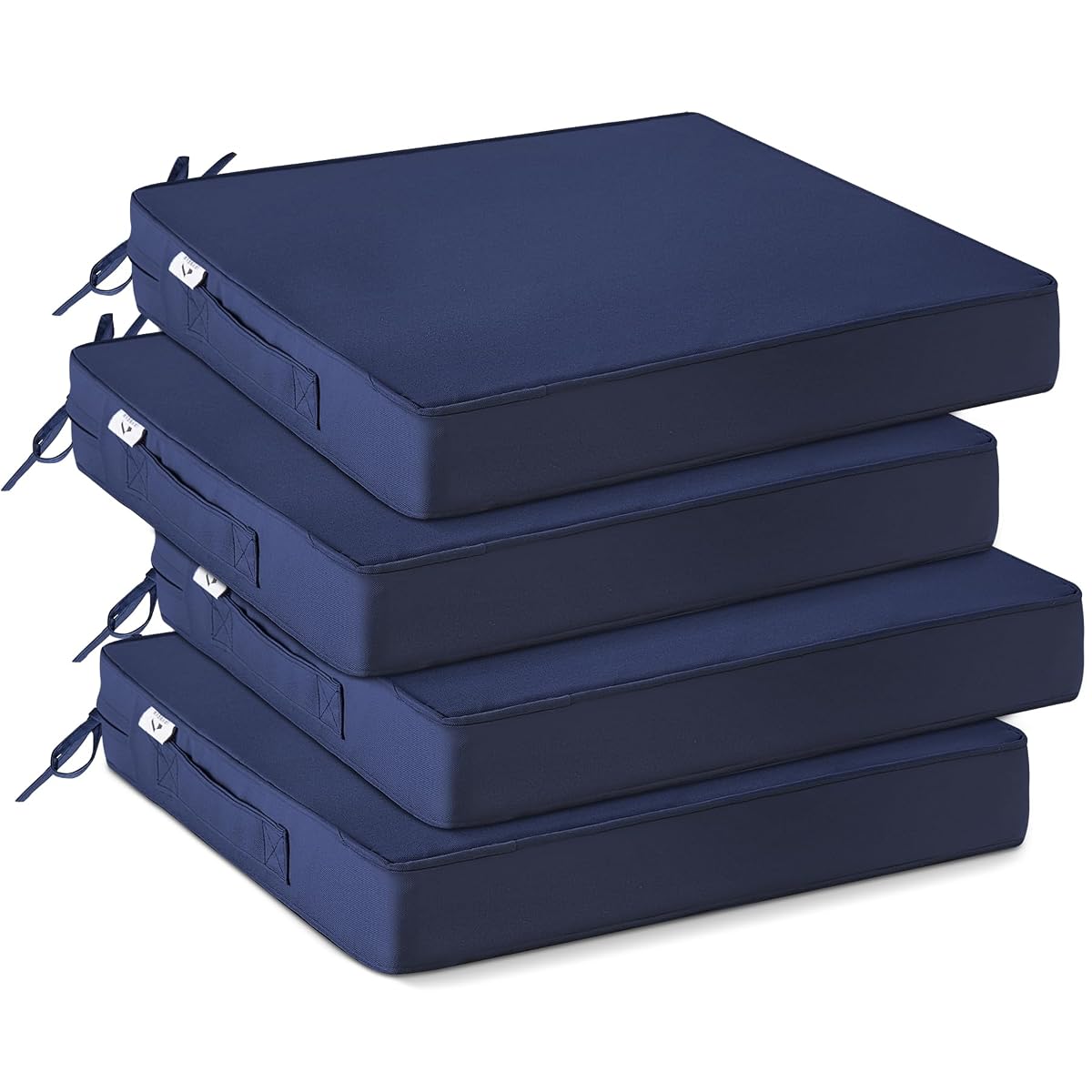 Outdoor Chair Cushions Set of 4 -Waterproof Outdoor Seat Cushions for Patio Furniture, Patio Chair Cushion with Handle and Ties, Square Out Door Chair Pads,19" x 19" x 3", Navy Blue