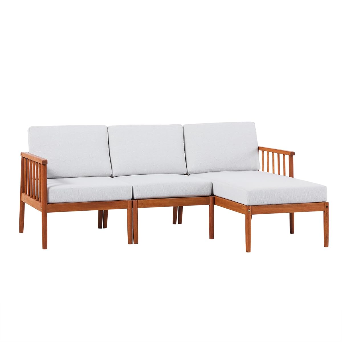 Dekian Modern 3-Piece Spindle-Side Solid Acacia Patio Sectional, Brown