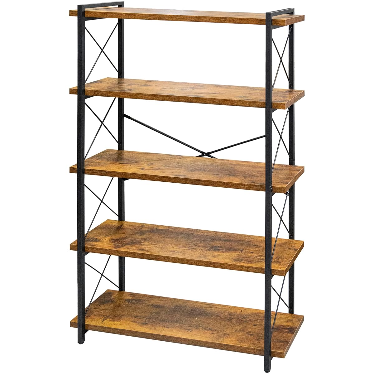 Bookshelf, 5-Tier Industrial Bookcase, Rustic Open Book Shelf