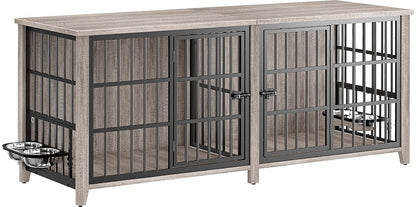 78.84" Dog Crate Furniture for 2 Dogs, Double Wooden Dog Kennel,Grey